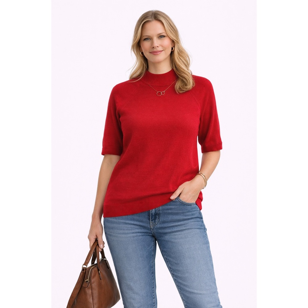 Drapers & Damons Quarter Zip Sweater Womens XL Red Short Sleeve Mock Neck Knit